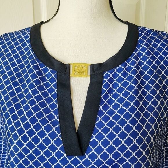 Anne Klein caftan blouse sz S blue & white - Picture 2 of 8